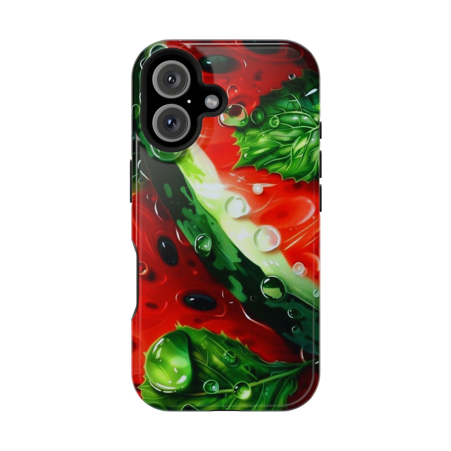 Juicy Watermelon & Mint MasSafe iPhone Case – Tough Dual-Layer, Vibrant Summer Design