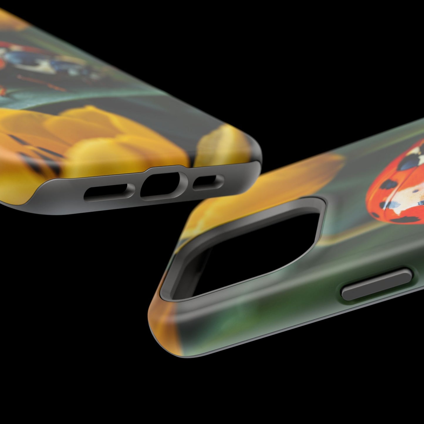 MagSafe iPhone Case: Vibrant Ladybug Amidst a Lush Yellow Flower Garden