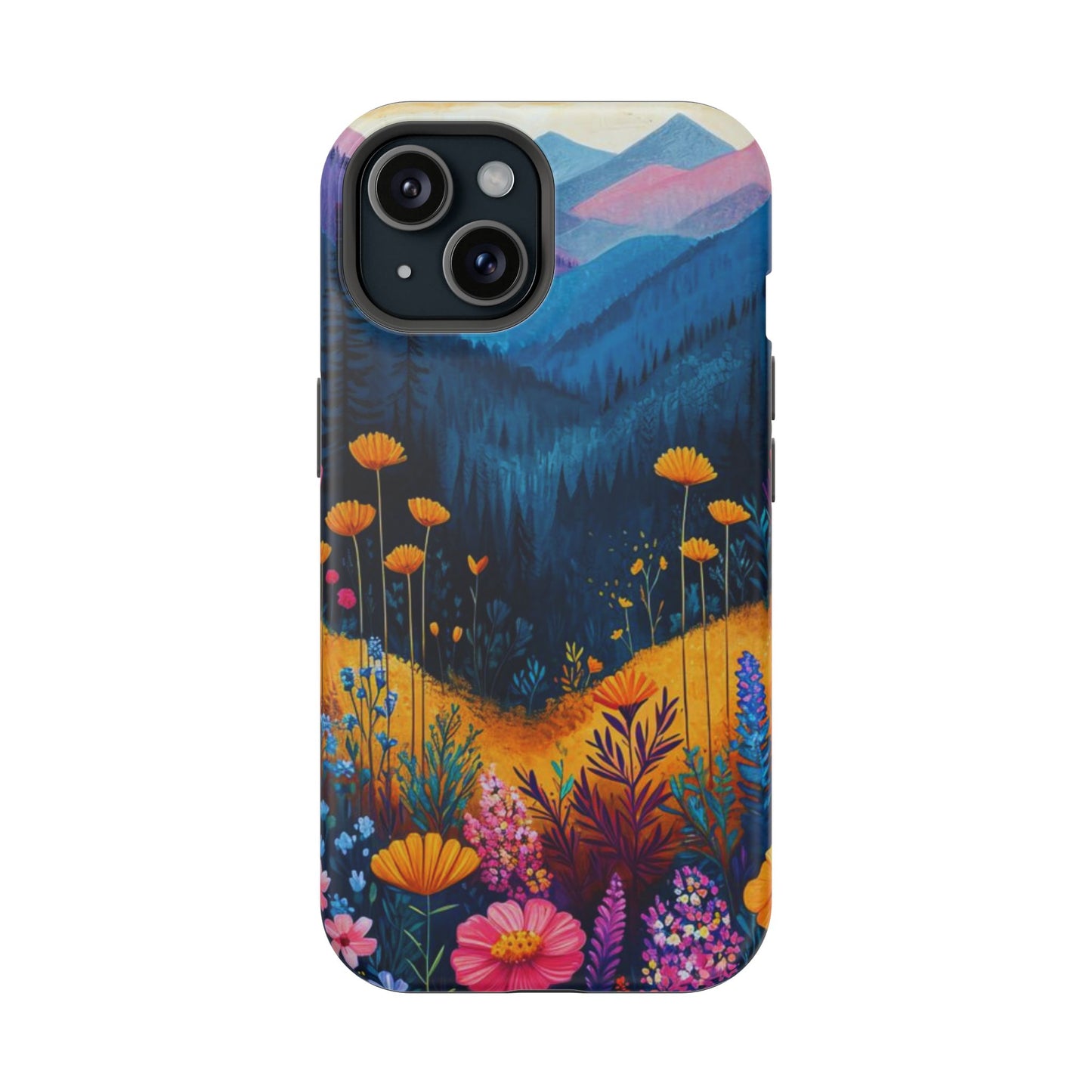 Vibrant Wildflower Mountain MagSafe iPhone Case – Bold Nature Art, Dual - Layer Protection - BOGO Cases