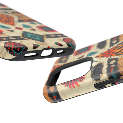 Wild Boho Leopard Print & Floral Tough MagSafe iPhone Case – Eclectic Tribal Design, Dual-Layer Protection