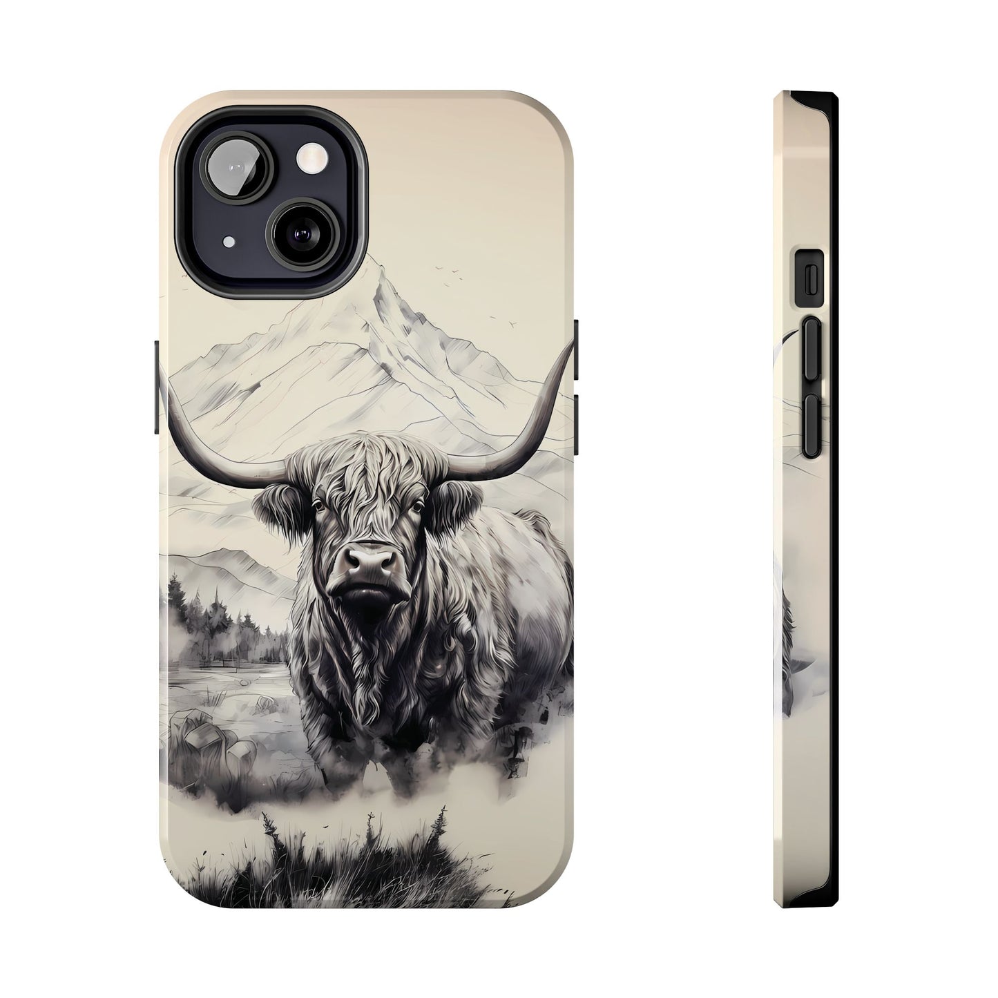 Highland Cow with Majestic Mountain Valley Backdrop | Western Cowgirl Phone Cases