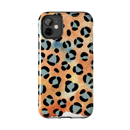 Sunset Watercolor Leopard Print Tough iPhone Case – Artistic Animal Pattern with Dual-Layer Protection