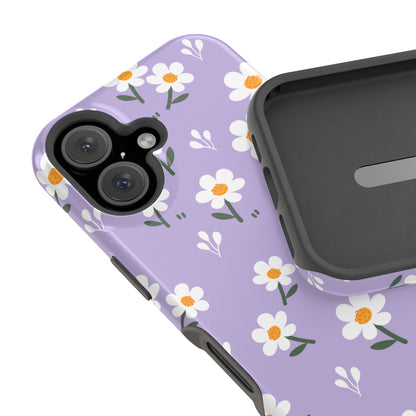 Purple Daisy Garden MagSafe  iPhone Case – Soft Lavender Background, Shockproof Protection with Slim Fit