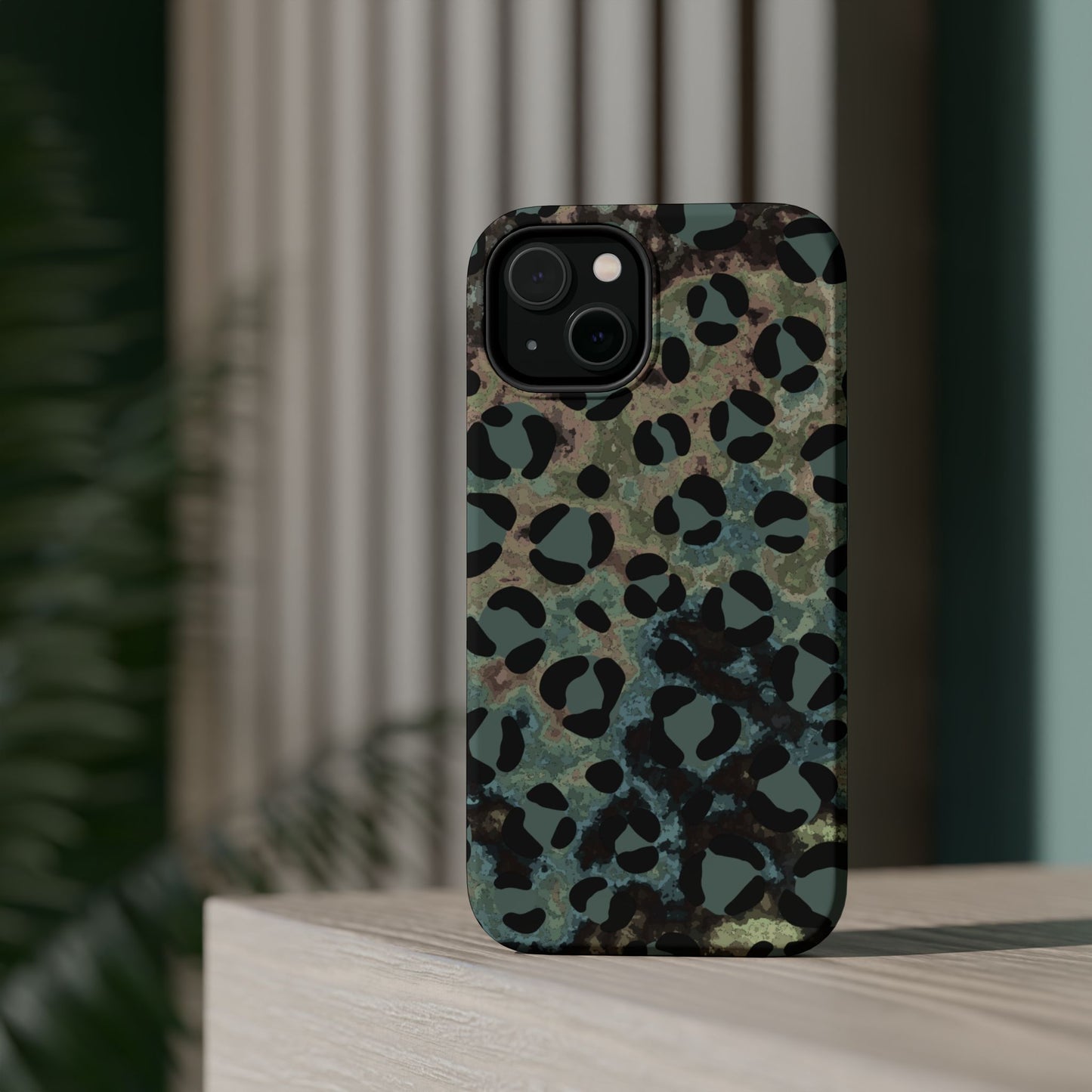 Moody Watercolor Leopard Print Tough MagSafe iPhone Case – Earthy Abstract Pattern with Dual-Layer Protection