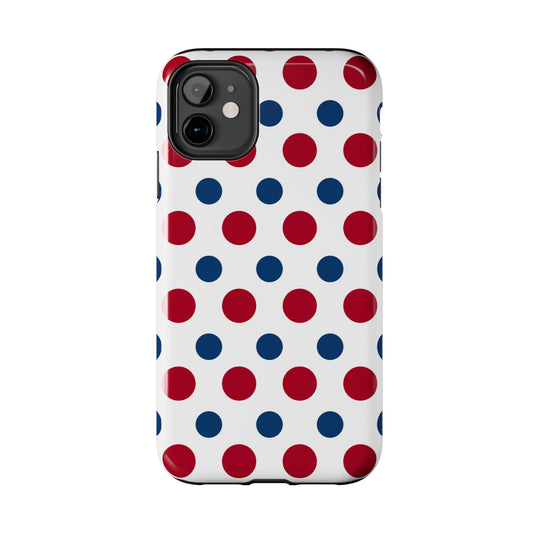 Patriotic Navy, White, and Red Polka Dot iPhone Case