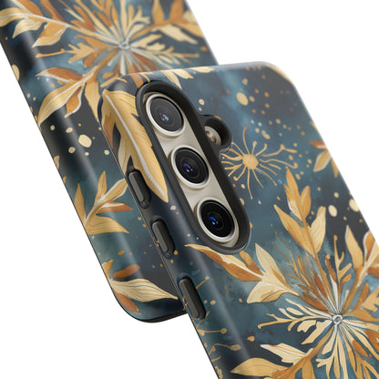 Gold Floral Snowflakes on Midnight Blue - Samsung Galaxy Series Case