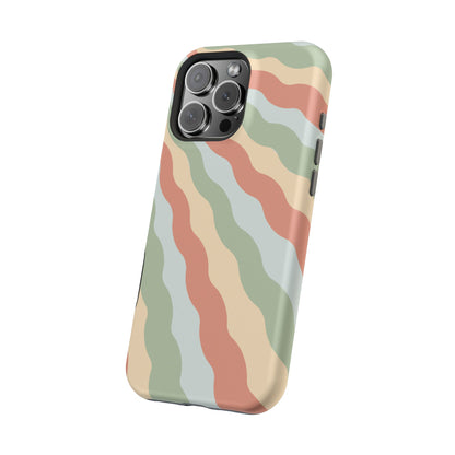 Earthy Retro Waves MagSafe iPhone Case – 70s-Inspired Wavy Stripes in Soft Green, Cream, and Rust