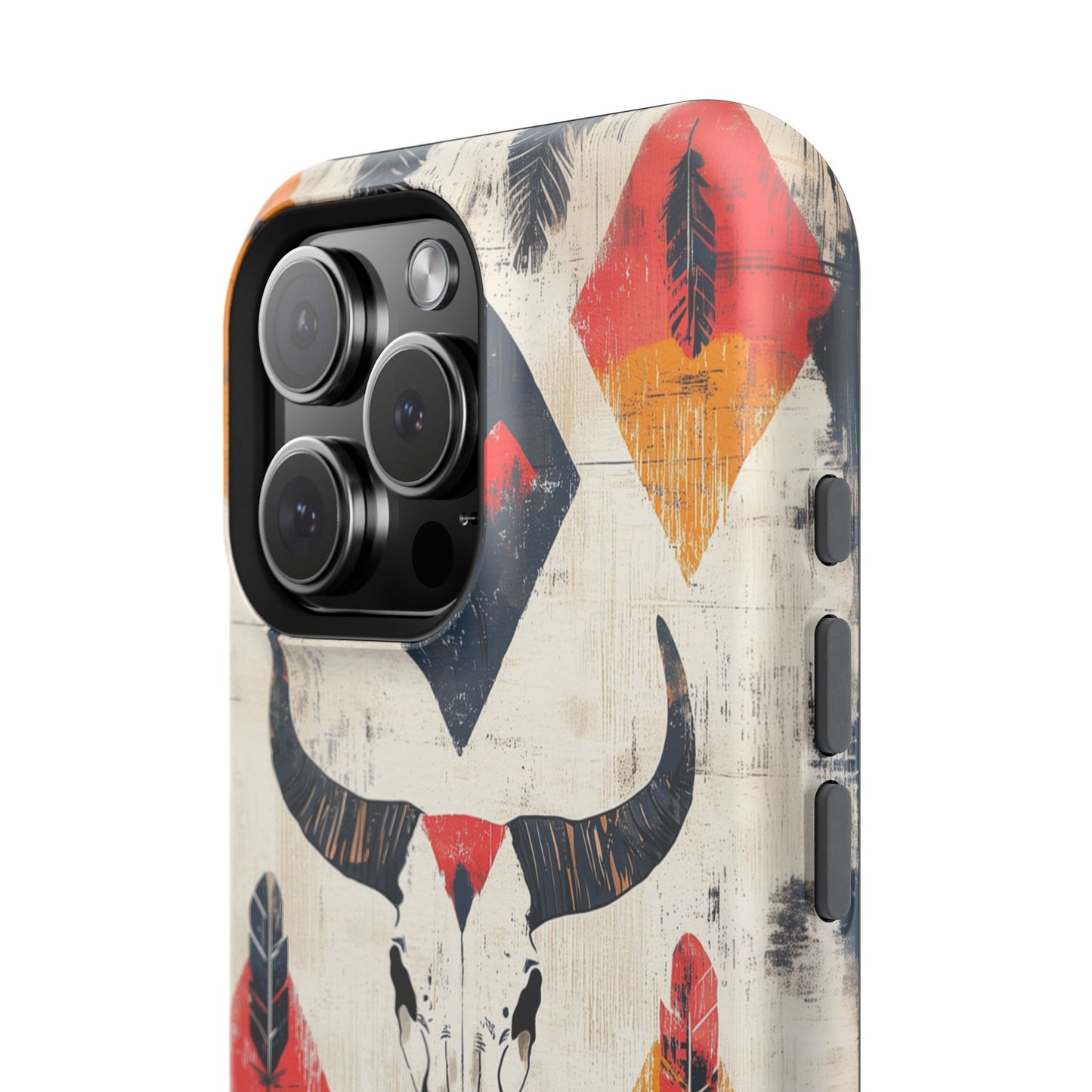 Western Bull Skull & Feathers Tough Mag Safe iPhone Case – Bold Tribal Design, Dual-Layer Protection