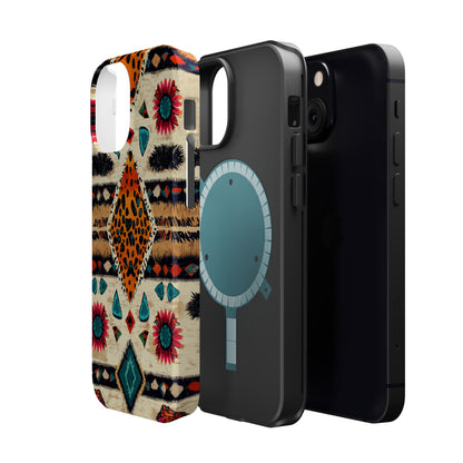 Wild Boho Leopard Print & Floral Tough MagSafe iPhone Case – Eclectic Tribal Design, Dual-Layer Protection