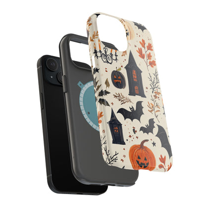 Haunted Halloween MagSafe iPhone Case – Haunted House, Bats, and Pumpkins Design