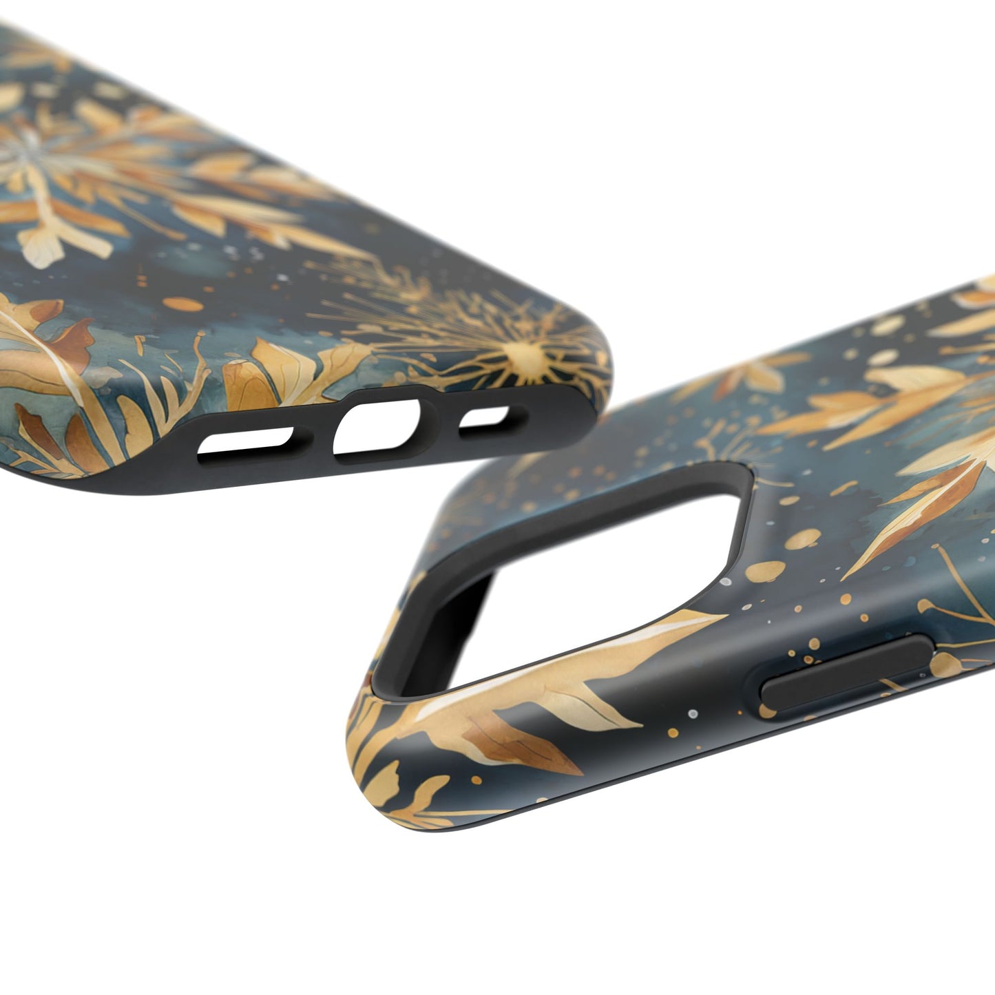 Gold Floral Snowflakes on Midnight Blue - MagSafe iPhone Series Case