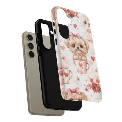 Puppies & Heart Mugs Samsung Galaxy Case – Sweet Dog & Floral Design, Shockproof & Slim