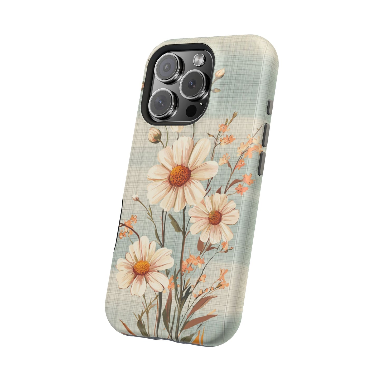 Pastel Green Daisy MagSafe iPhone Case - Floral Plaid Protective Cover