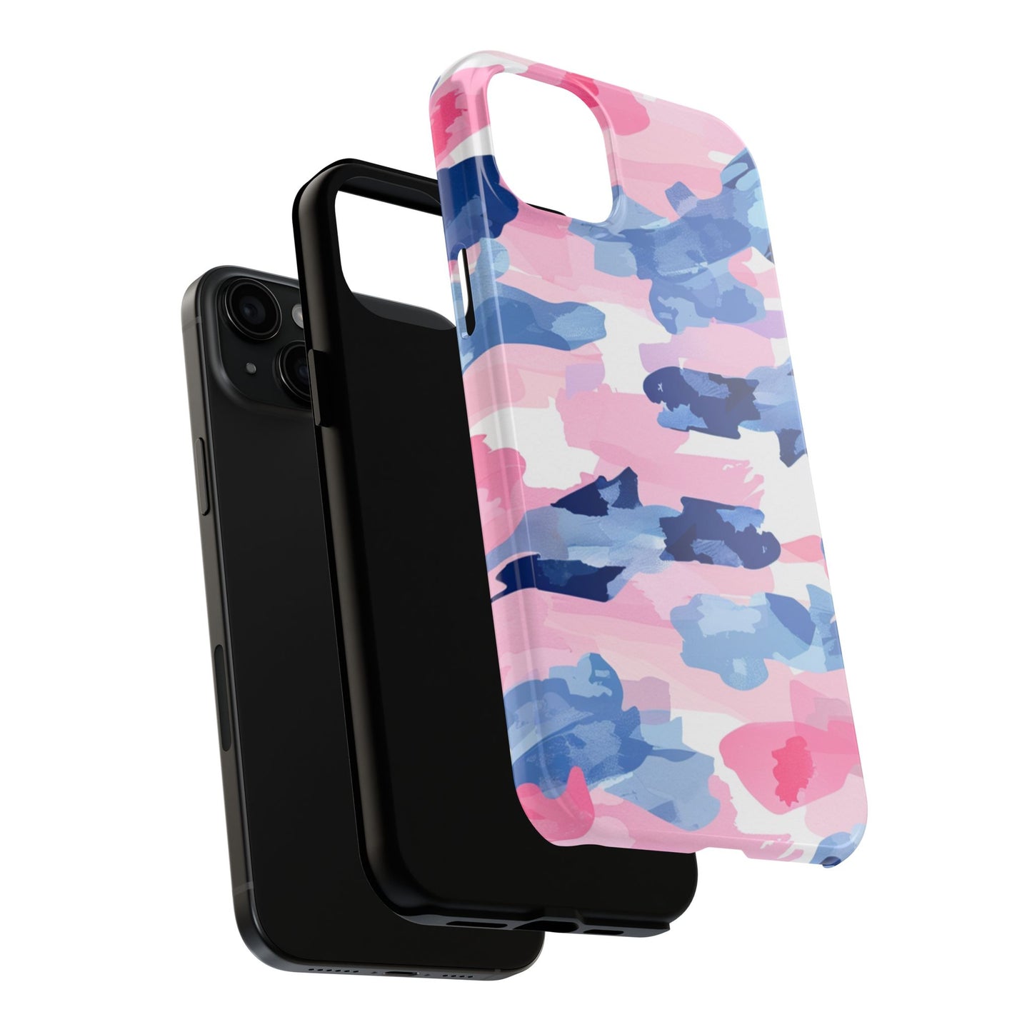 iPhone Case: Dynamic Pink & Navy Brushstroke Art