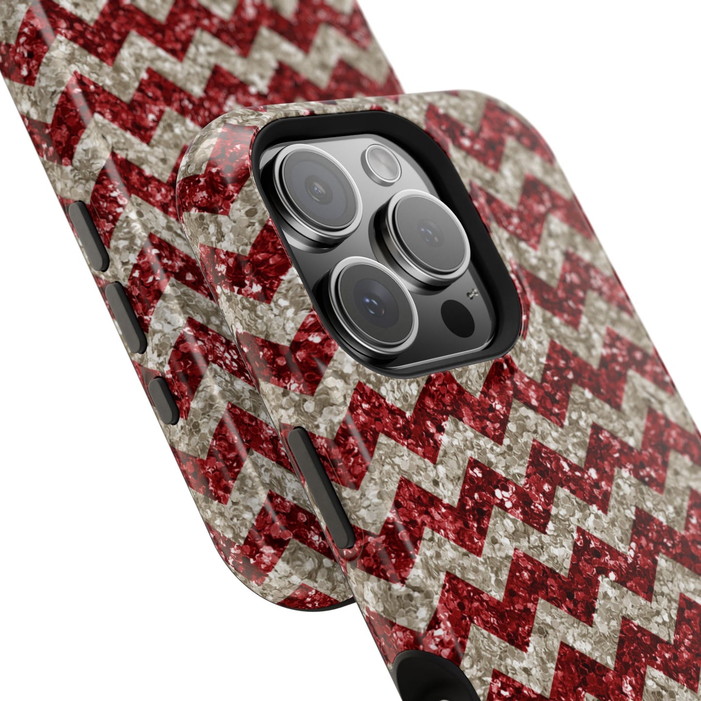 Sparkling Red & White Chevron – Glitter Illusion MagSafe iPhone Case