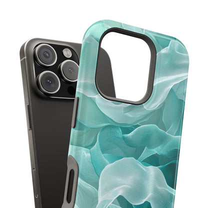 Elegant Flowing Teal Fabric MagSafe iPhone Case – Soft Waves Design