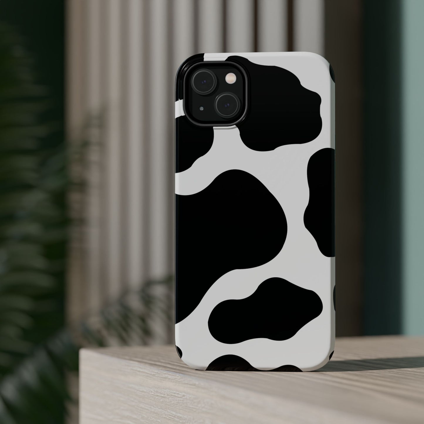 Chic Cow Print Tough Magsafe iPhone Case – Trendy Monochrome Animal Pattern with Dual-Layer Protection