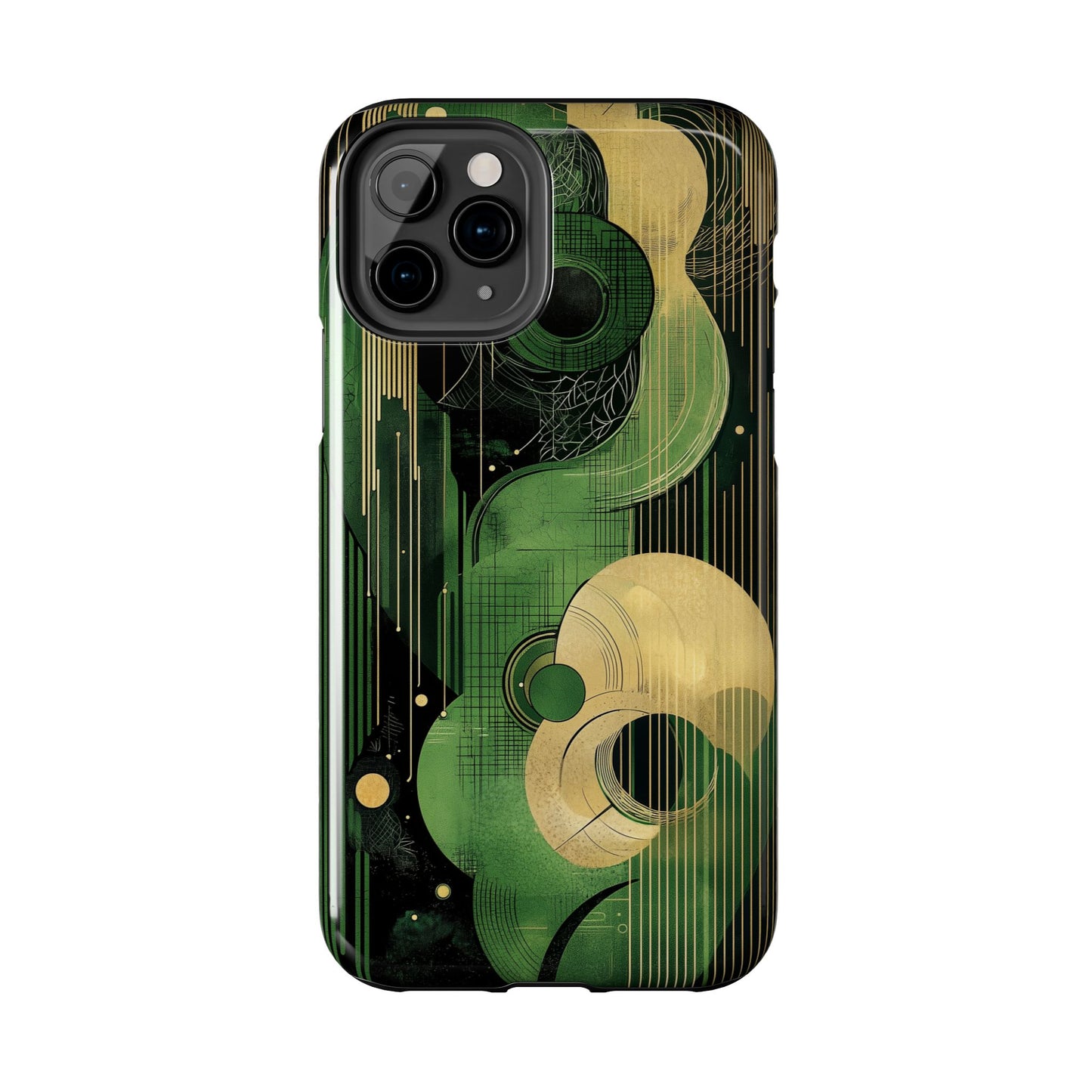 Abstract Green & Gold iPhone Case - Geometric Art Deco Protective Cover