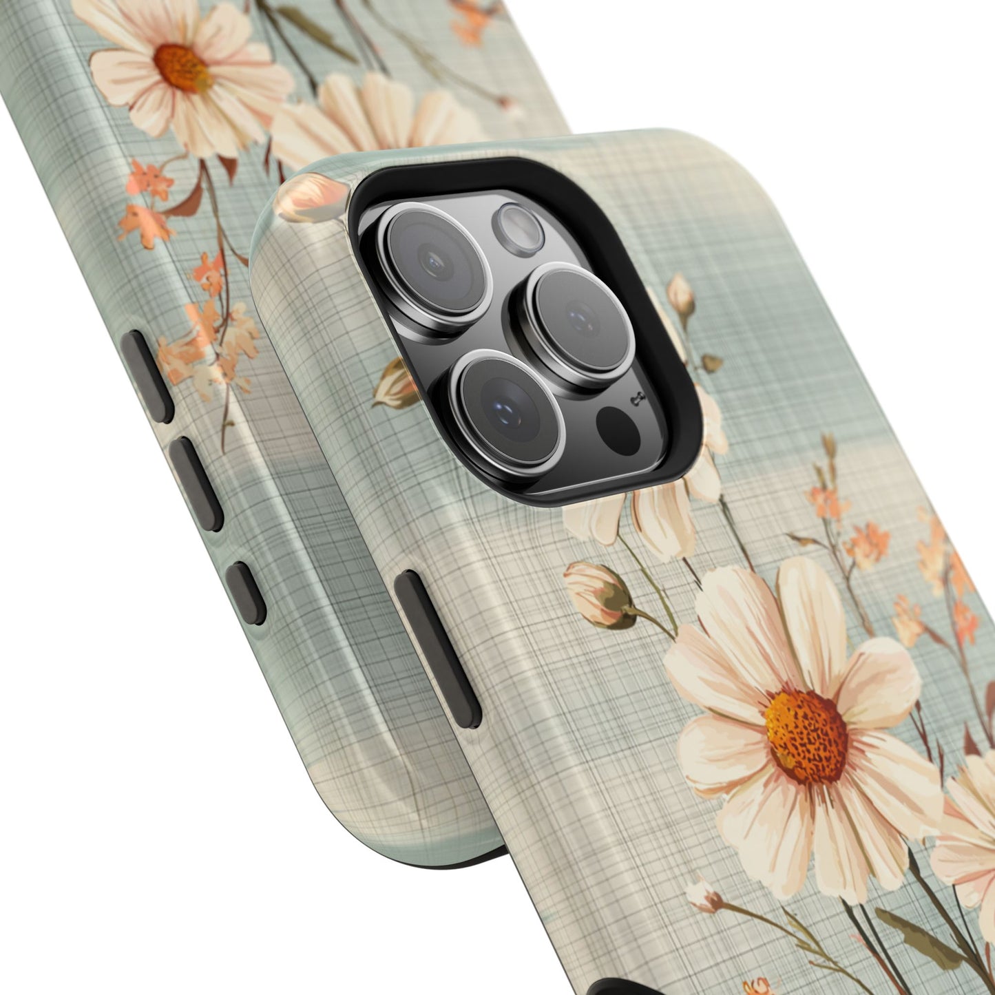 Pastel Green Daisy MagSafe iPhone Case - Floral Plaid Protective Cover