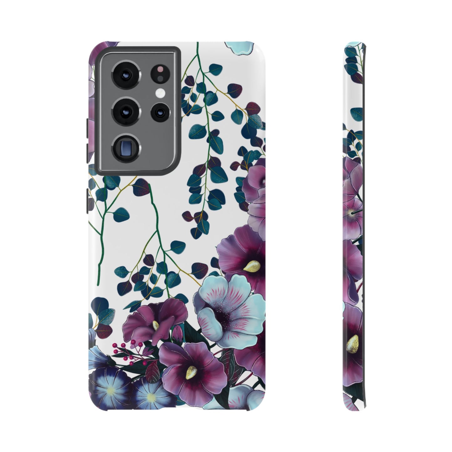 Moody Purple & Teal Floral Samsung Galaxy Series Case – Elegant Botanical Design