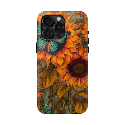 Vintage Blue Butterfly & Sunflower Art – iPhone Case