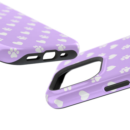 Lilac Paw Prints & Hearts – MagSafe iPhone Case