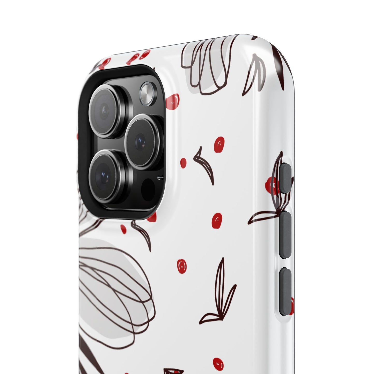 Minimalist Line Art Floral Tough MagSafe iPhone Case – Bold Red and Black Design, Shockproof Protection