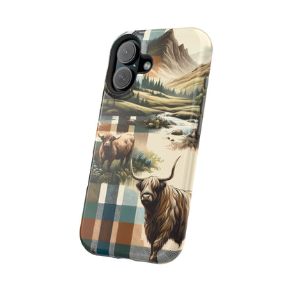 Rustic Highland Cow In Plaid - MagSafe Compatible Case