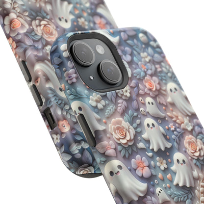 Cute MagSafe Ghosts Flowers Phone Case | Ethereal Clay Style | Autumn and Halloween Aesthetic | Tough Dual Layer Protection