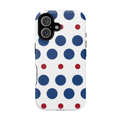 Bold Navy & Red Polka Dot Pattern – MagSafe iPhone Case