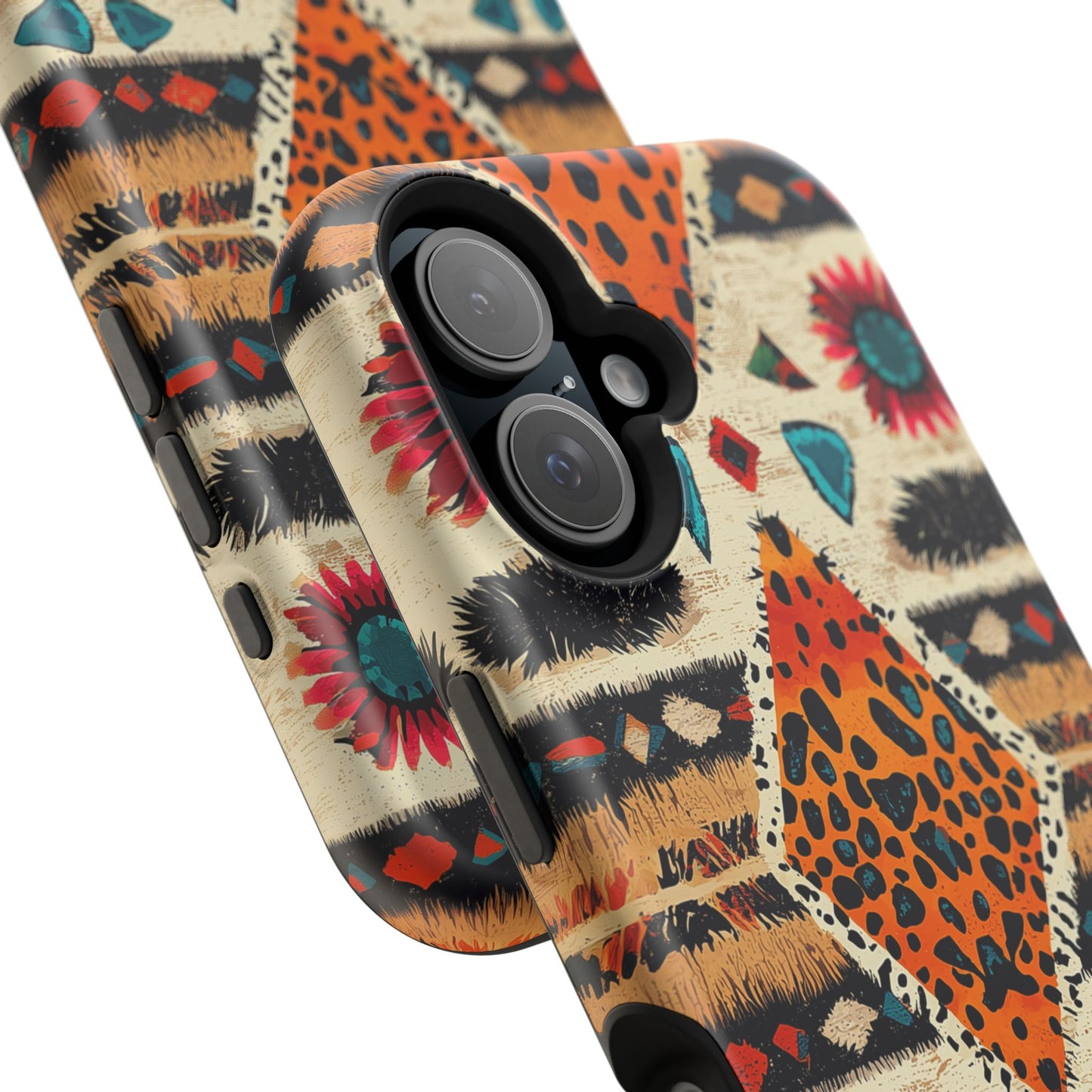 Wild Boho Leopard Print & Floral Tough MagSafe iPhone Case – Eclectic Tribal Design, Dual-Layer Protection