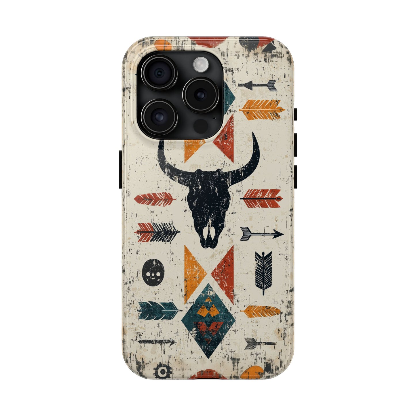 Tribal Bull Skull & Arrows Tough iPhone Case – Rustic Western Design, Dual - Layer Protection - BOGO Cases