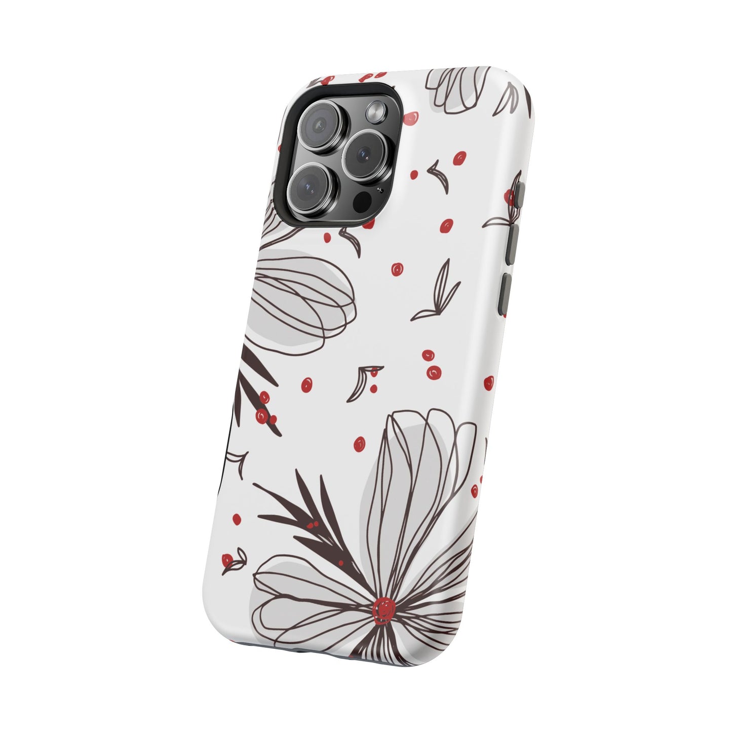 Minimalist Line Art Floral Tough MagSafe iPhone Case – Bold Red and Black Design, Shockproof Protection