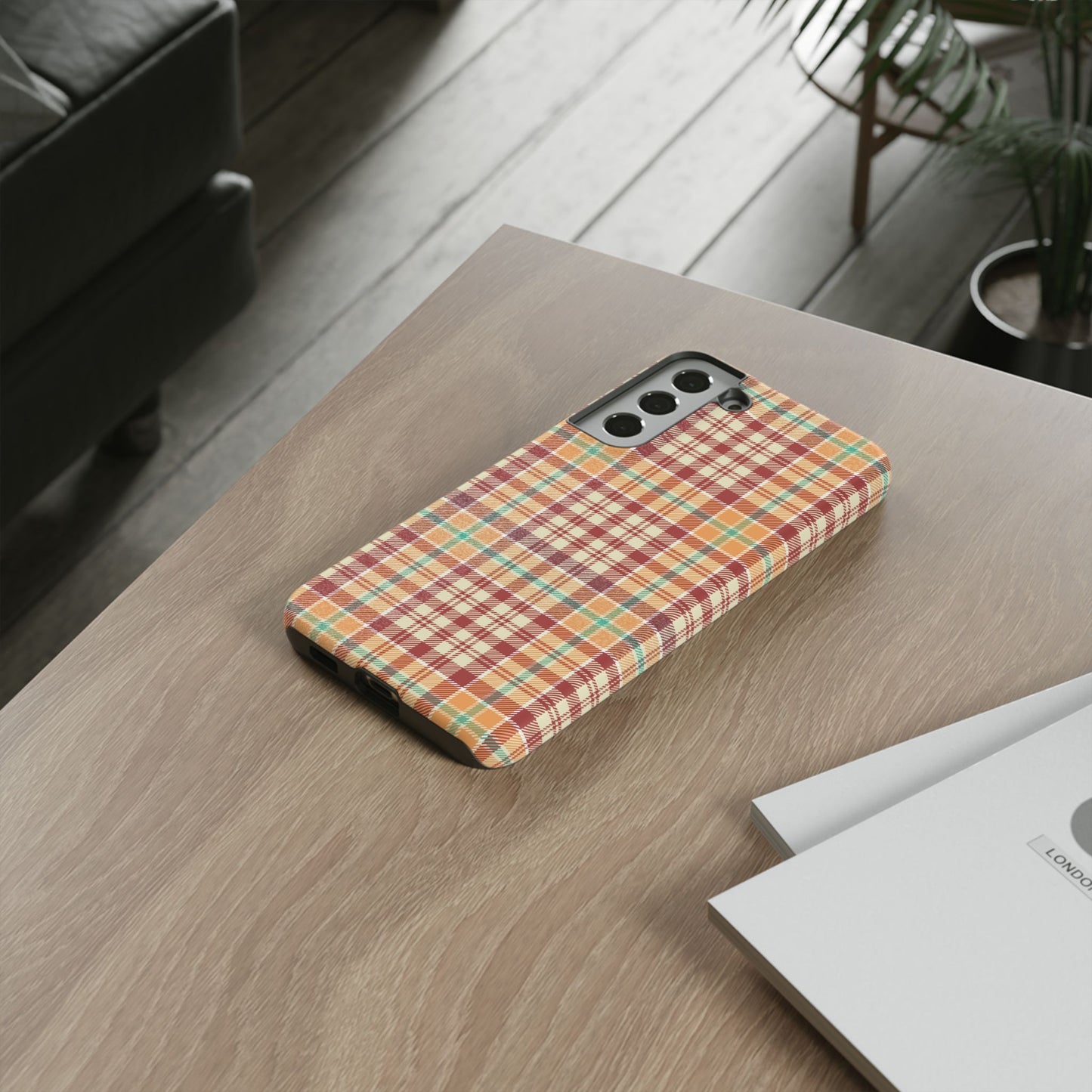 Retro Chic Plaid Samsung Galaxy Case in Red, Orange, Green & Cream – Timeless Vintage Design