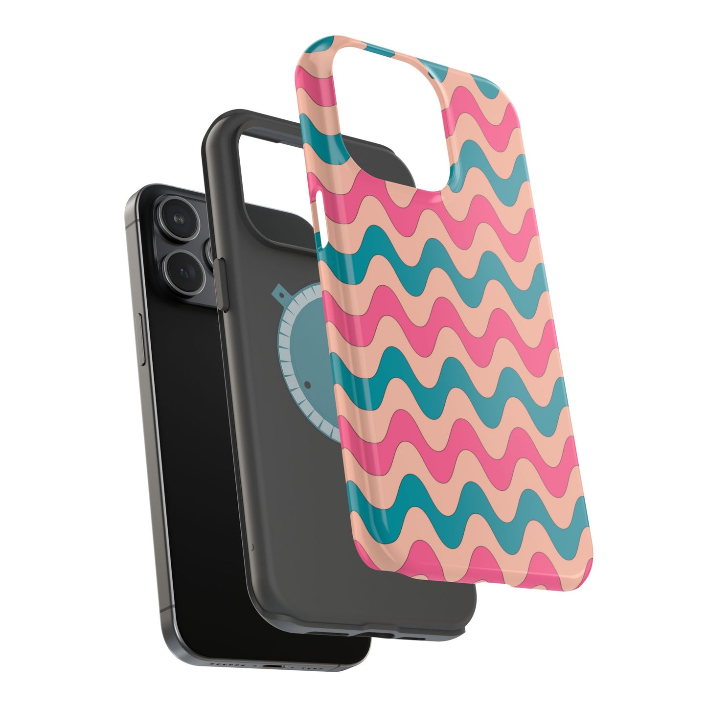 Retro Waves Pattern MagSafe iPhone Case – Shockproof Design with Dual-Layer Protection