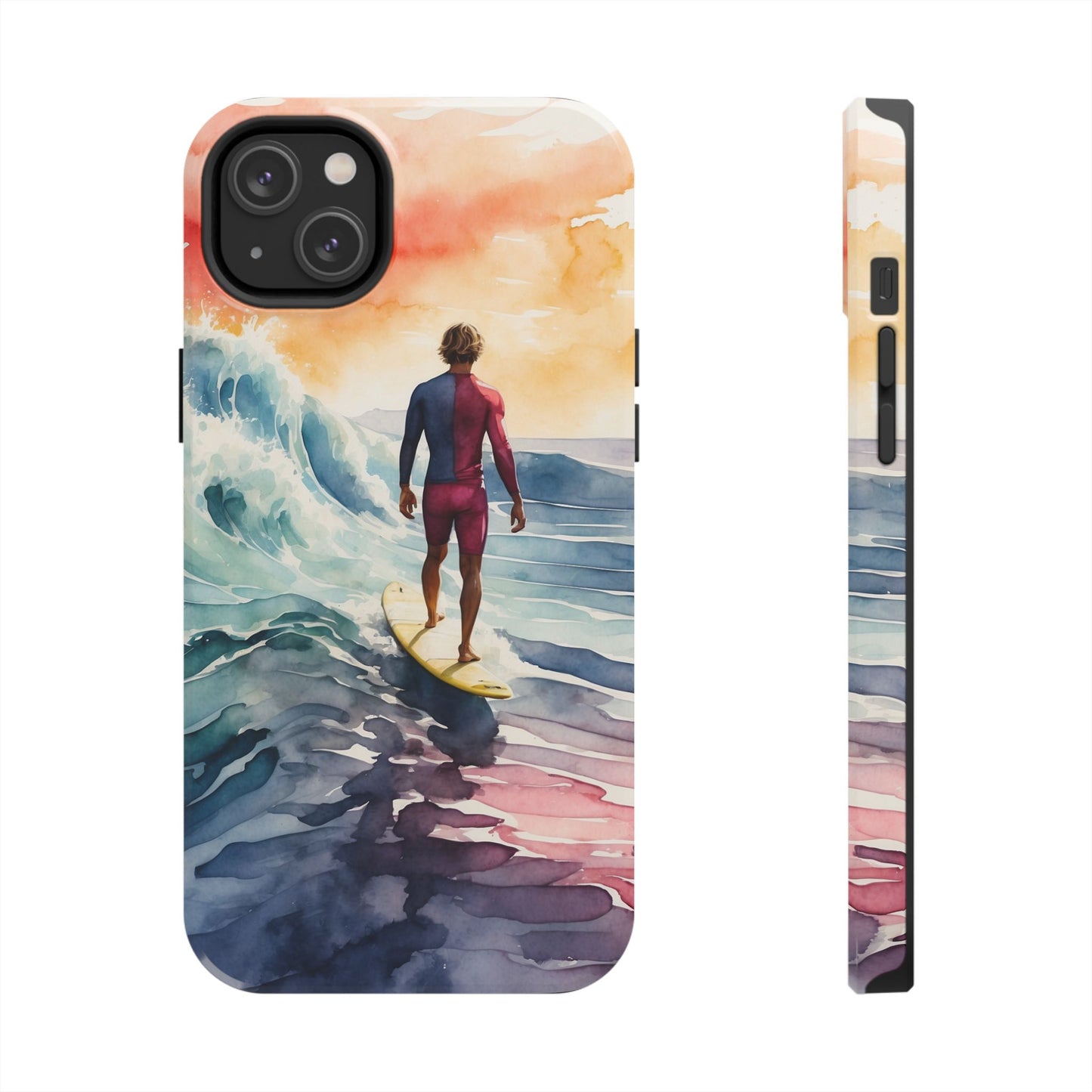 Surfer’s Sunset Wave iPhone Case – Vibrant Watercolor Design