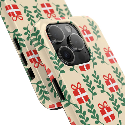 iPhone Case: Holiday Cheer – Red Gifts & Green Leaves