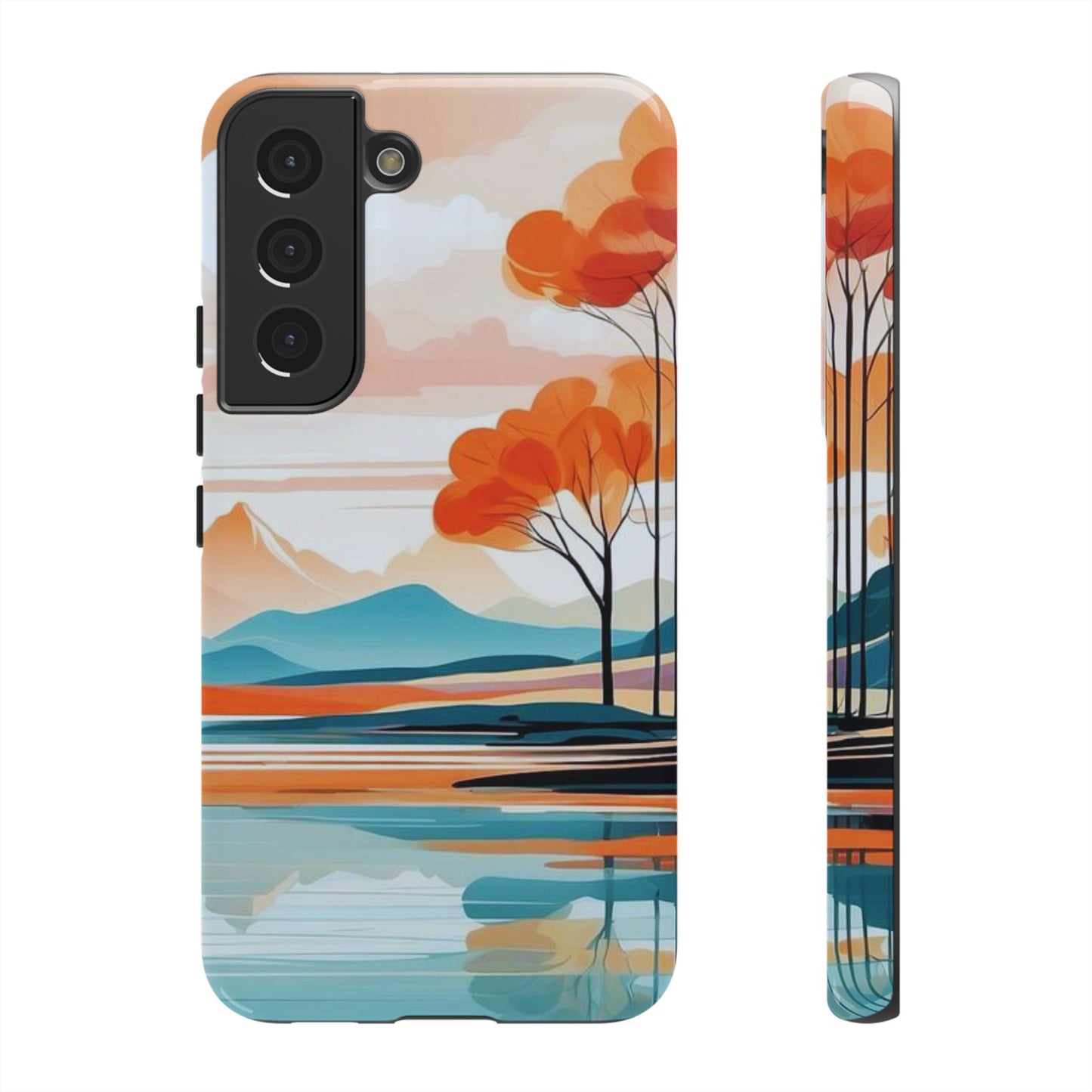 Serene Sunset Lake Samsung Galaxy  Case – Minimalist Landscape Art, Dual-Layer Protection