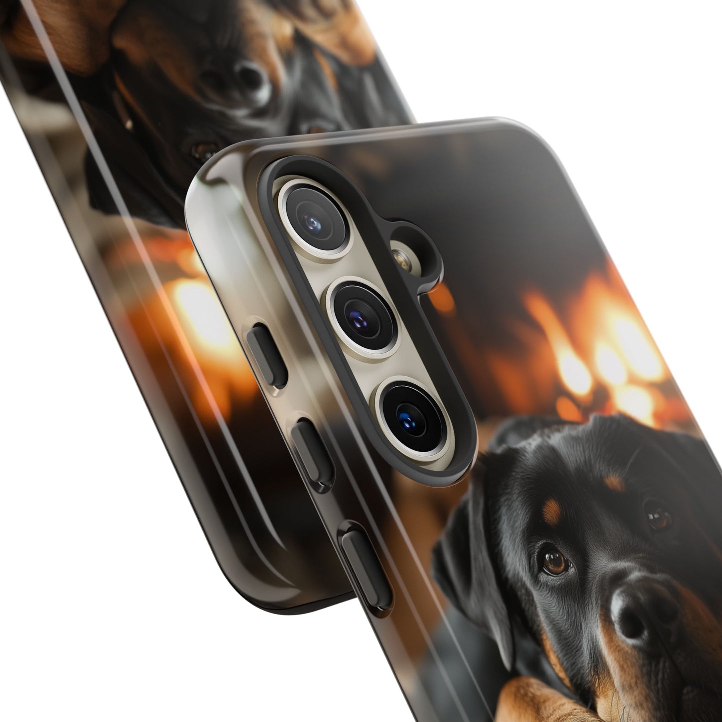 Cozy Rottweiler by the Fireplace Samsung Galaxy Case – Warm Rustic Design