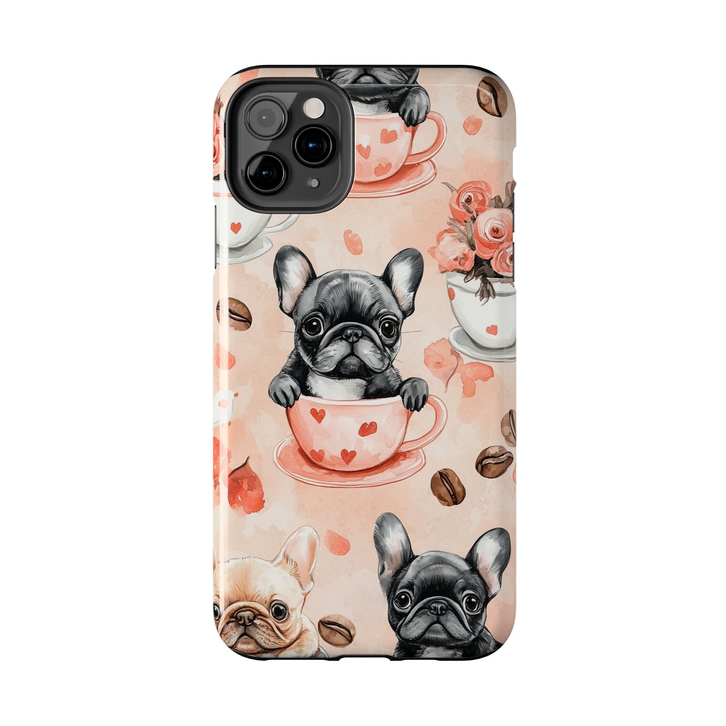 French Bulldogs in Heart iPhone Case – Cute Dog & Floral Design, Shockproof Protection - BOGO Cases