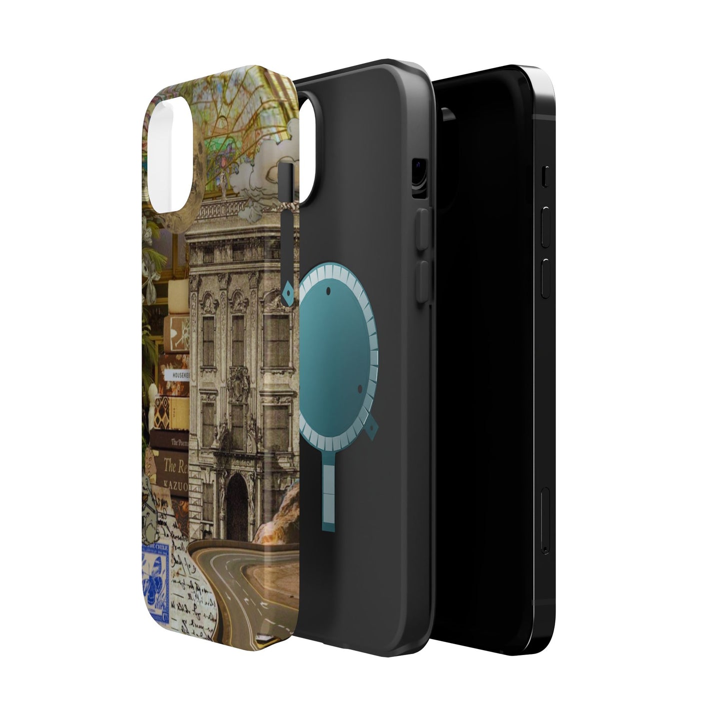 Whimsical Road Trip Collage MagSafe iPhone Case – Dual-Layer Protection with Vintage Art and Adventure Design