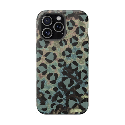 Moody Watercolor Leopard Print Tough MagSafe iPhone Case – Earthy Abstract Pattern with Dual-Layer Protection