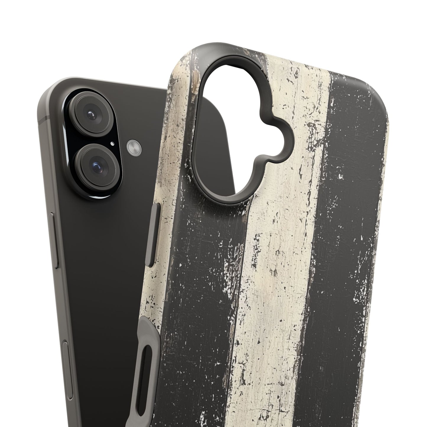 Vintage Vertical Stripe MagSafe iPhone Case - Black & White Grunge Design