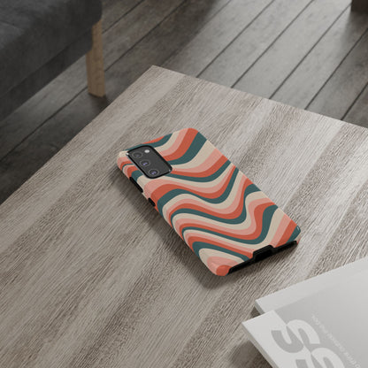 Groovy Waves Samsung Galaxy Case – Retro 70s-Inspired Stripes in Coral, Cream, and Teal