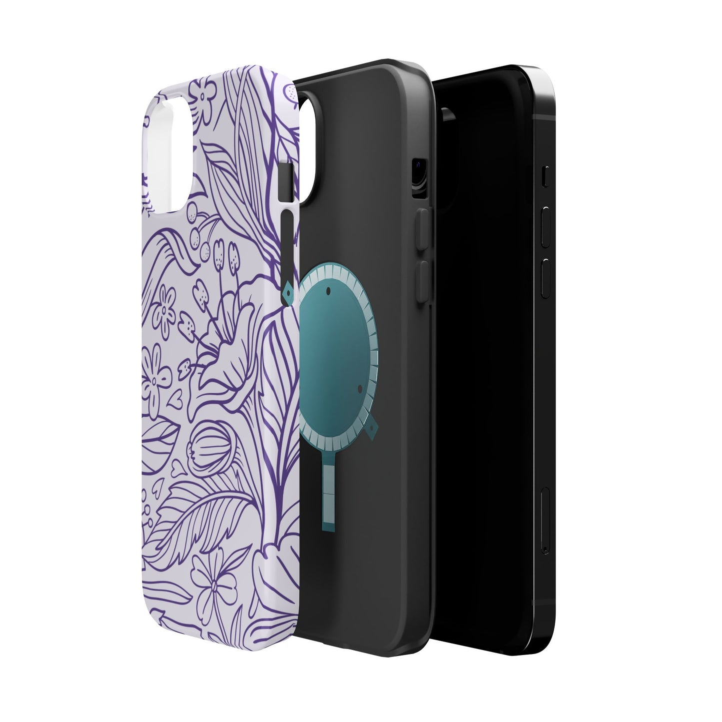 Lavender Floral Line Art Tough MagSafe iPhone Case – Minimalist Botanical Design with Dual-Layer Protection