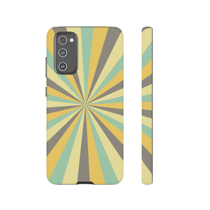 Vintage Sunburst Rays Samsung Galaxy Case – Bold 70s-Inspired Burst in Yellow, Mint, and Gray