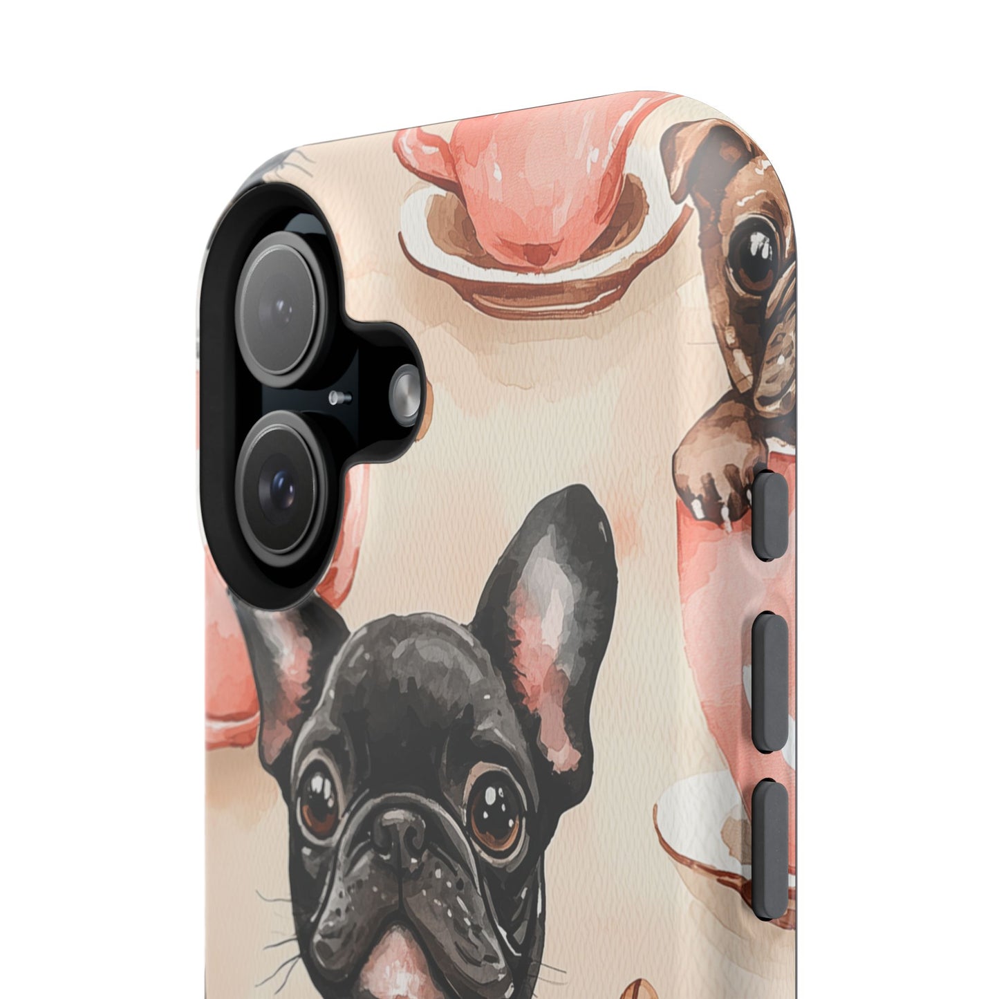 French Bulldogs in Coffee Cup MagSafe iPhone Case – Cute Dog Art, Shockproof & Slim Design