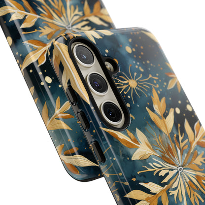 Gold Floral Snowflakes on Midnight Blue - Samsung Galaxy Series Case