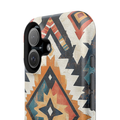 Vintage Southwestern Diamond Tough MagSafe iPhone Case – Rustic Tribal Design, Dual-Layer Protection