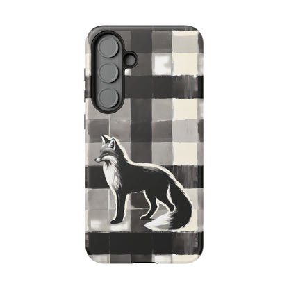 Black White Fox Phone Case - Monochrome Mystique